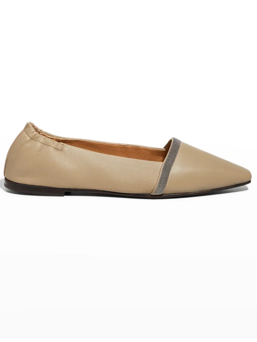 Brunello Cucinelli Monili Lambskin Ballerina Flats Beige Pointed Toe Size 40.5
